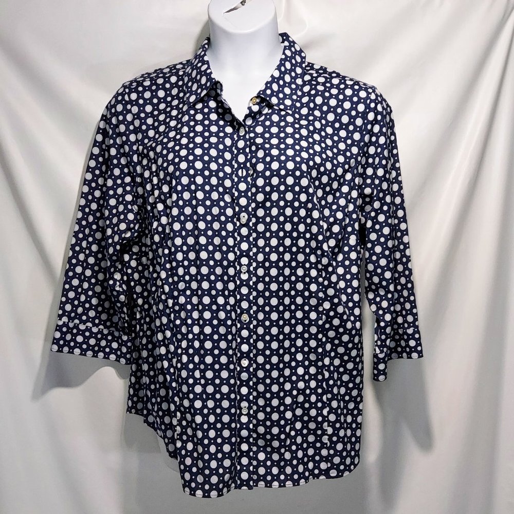 COPY - Talbot's Wrinkle Resist 3/4 Sleeve Button Up Blue Polka Dot Shirt 20W